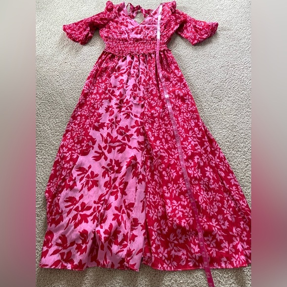 Taylor Pink V-Neck Bishop Sleeve Sundress - Picture 6 of 9